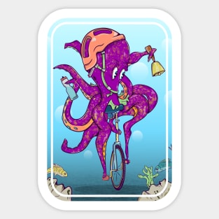 Octopus riding a bike underwater Sticker